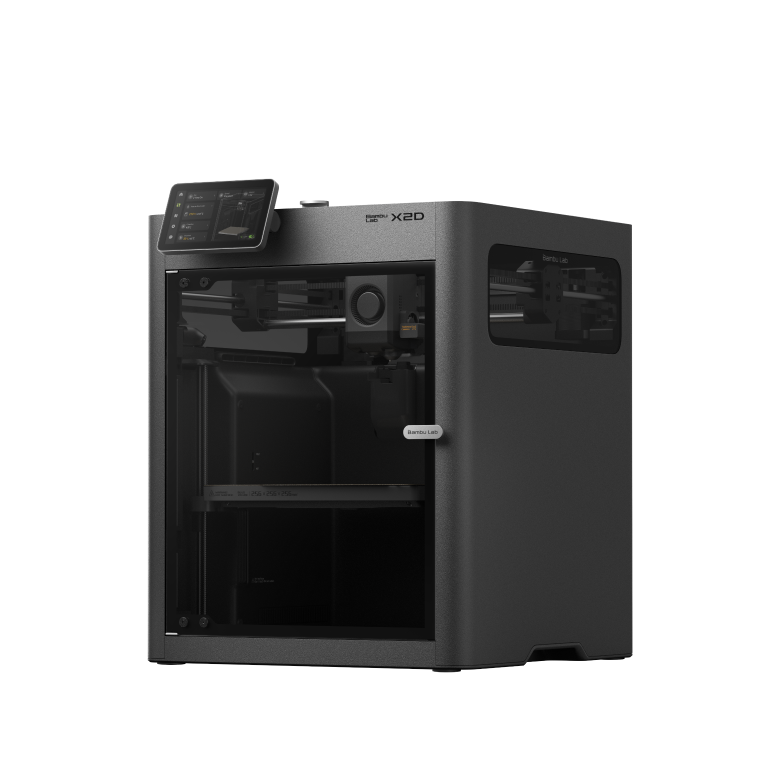Bambu Lab X2D kapalı kabinli çift nozullu 3D yazıcı, önden görünüm