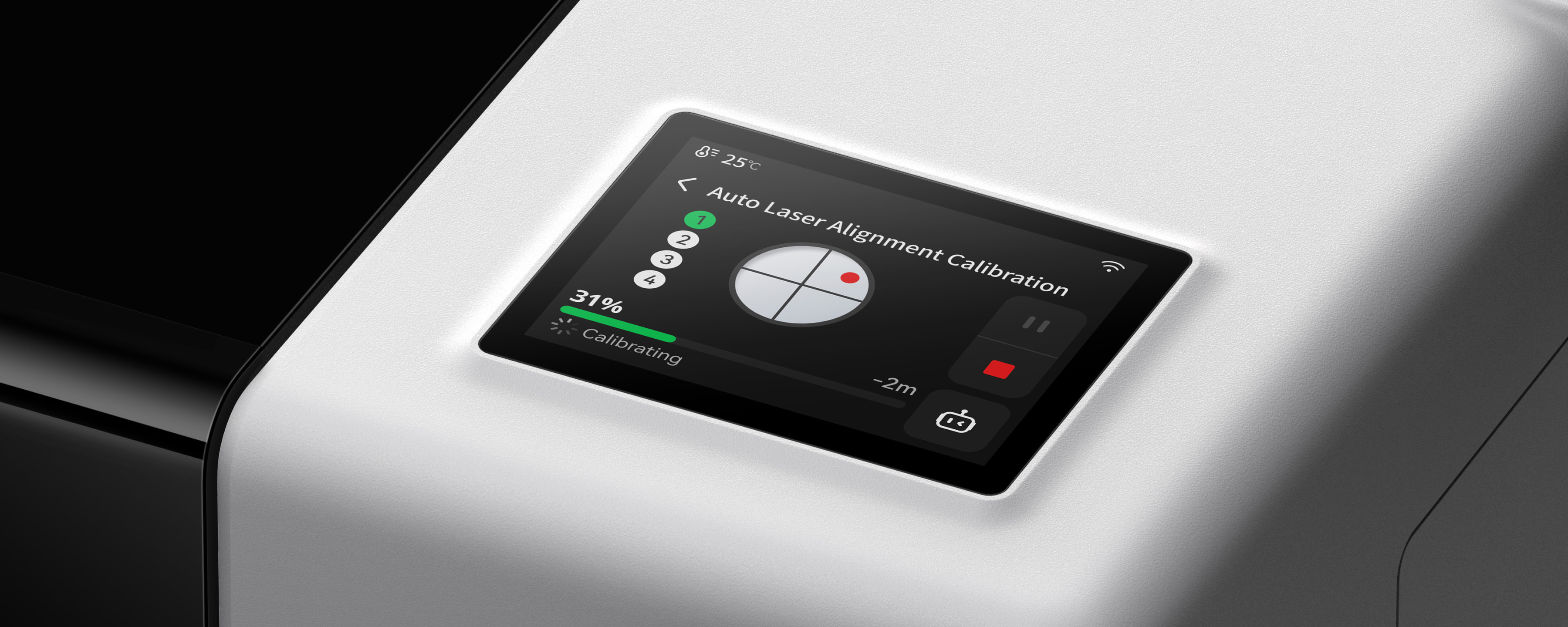 R1 touchscreen showing the optical path alignment process